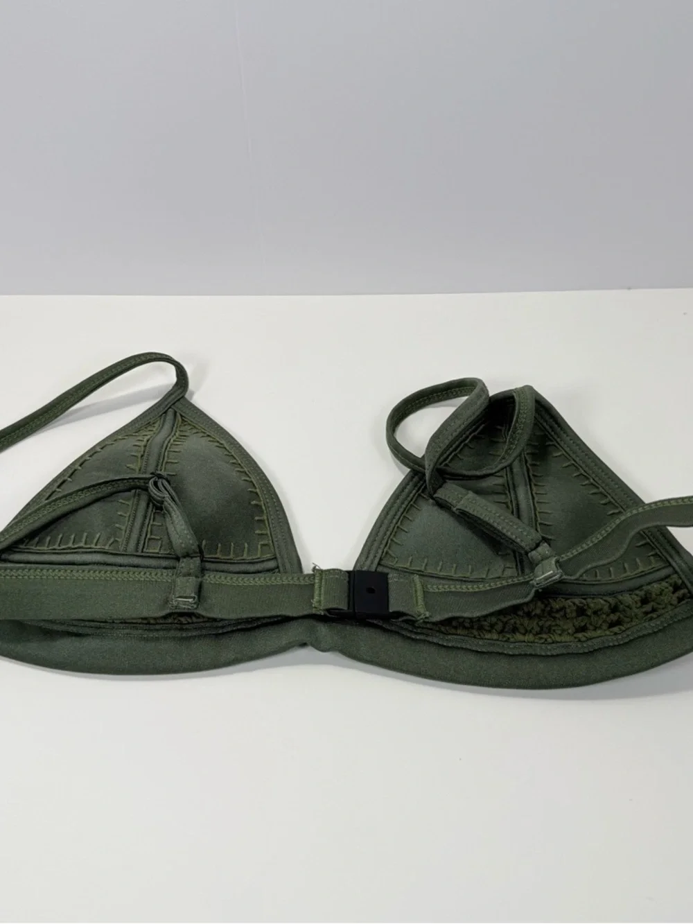 triangl swimwear Olive Green Crochet Triangle Bikini Top